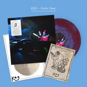 KEG: "Fun's Over" red/blue *DINKED* LP with signed print & mask