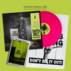 SNAPPED ANKLES: "Hard Times Furious Dancing" *DINKED* pink LP, Tea Towel & manual.